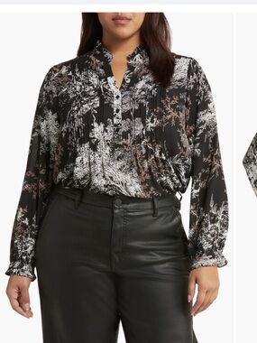 NYDJ Floral Pintuck Button-Front Blouse